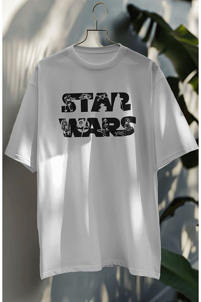 Fuddy Moda Unisex Star Wars Written T-shirt, Oversize Star Wars εμπριμέ μπλουζάκι