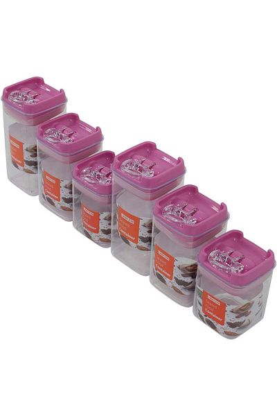 Generic Lawazim Food Container Set - 6 Piece 2xSmall 2xMedium 2xLarge Clear/Pink- Transparent BPA-Free Plas
