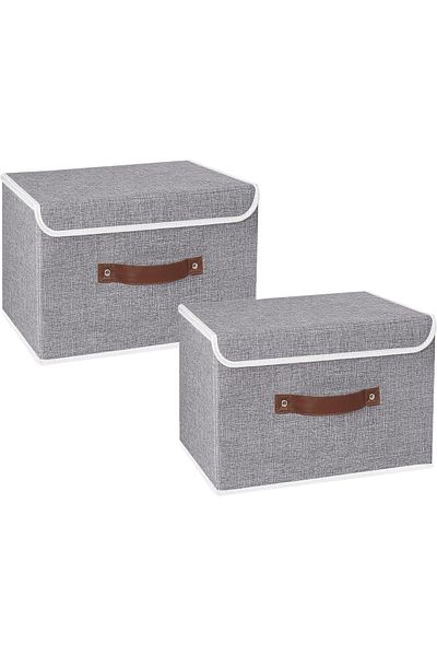 Generic Durku Storage Bin with Lid Storage Boxes with PU Leather Handles PP Plastic Board Decorative Foldab