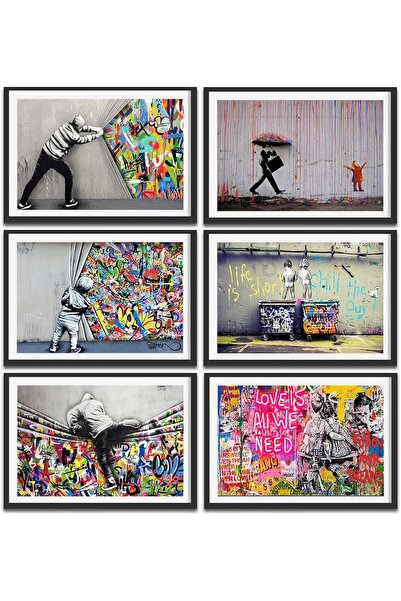 Emoda home Trove 6 قطع من ملصقات جدارية فنية من قماش بانكسي ستريت جرافيتي للم...