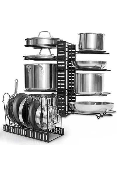 Generic رف منظم للأواني والمقالي معدني قابل للتعديل من جيك ديج، 8 رفوف - أسود