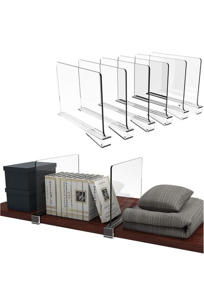 Arabest 6-Piece Clear Shelf Dividers for Closet Organization,Fits 0.4-0.95 In...