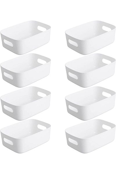 Generic AGREON 8PCS Small Storage Bin, Stackable Organization Storage Bins, Plastic Storage Bin Box with Ha