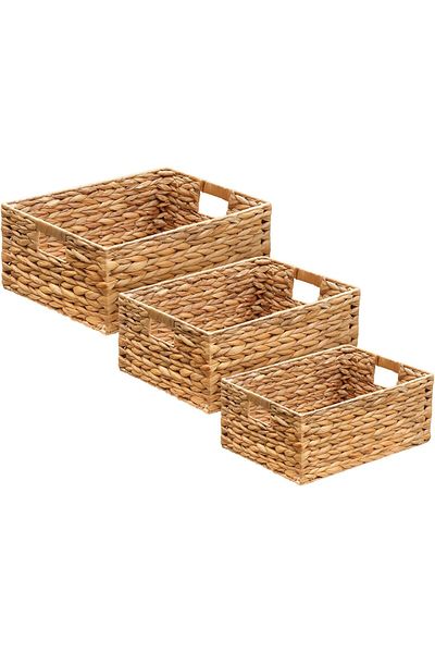 Bahçem Decorative Natural Water Hyacinth Rectangular Wicker Basket Organizer / Organizer Set of 3