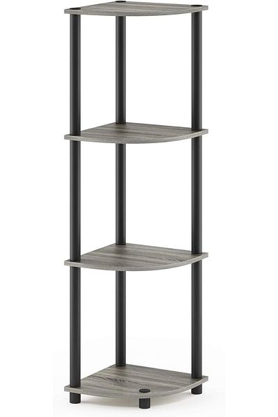 Generic Furinno Turn-N-Tube 4-Tier Corner Display Rack Multipurpose Shelving Unit, French Oak Grey/Black