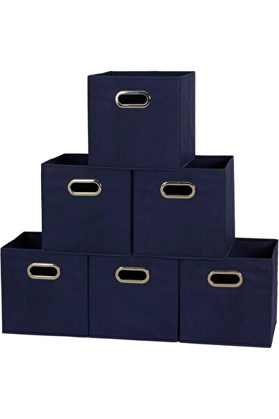 Household Essentials Foldable Storage Baskets, Navy Blue, Set of 6