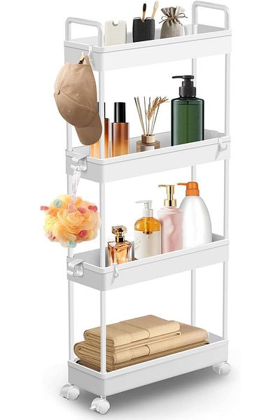 Generic Gogoya Slim Storage Cart 4 Tier Mobile Shelving Unit Organizer, Utility Rolling Shelf Cart with Whe