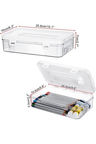 Generic 2Pcs Clear Craft Storage Box, Azonee Multipurpose Plastic Organizer with Lid & Handles, Stackable S