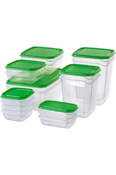 Generic I-K-E-A PRUTA Food Container Boxes with Lid Set of 17 Clear/Green Microwave Freezer Dishwasher Safe