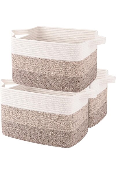 OIAHOMY مكعبات تخزين من حبال قطنية - سلال تخزين منسوجة مزخرفة (تدرج أصفر، 3 قطع)