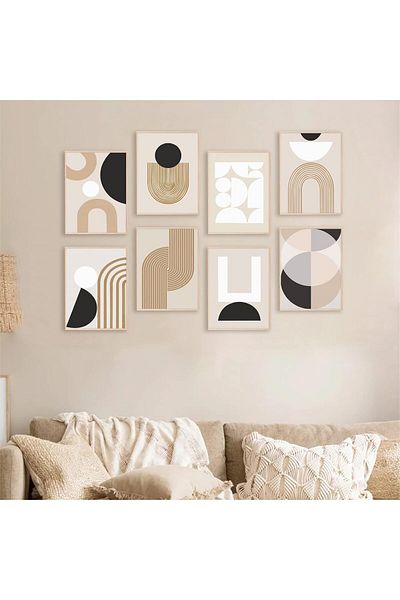 Generic KBKBART Abstract Boho Wall Art Prints Set of 6, Minimalist Geometric Boho Wall Art Black Brown Line