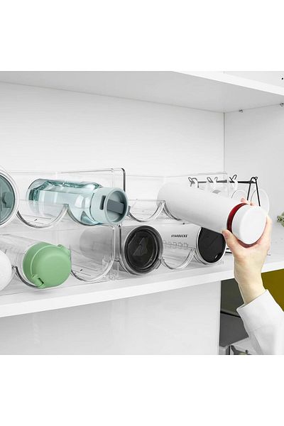 Generic Puricon Plastic Water Bottle Organizer Rack, Stackable Bin Holder for Insulated Tumbler Sports Flas