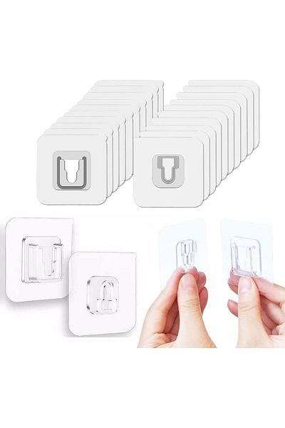 Generic ToolHouse 10 Pairs Double Sided Adhesive Wall Hooks Transparent, Self Mount Holder Hanger, Reusable