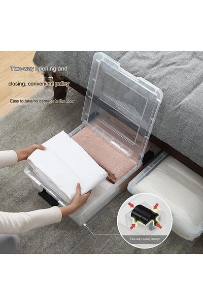 Generic Clear Plastic Underbed Storage Box with Wheels, Multifunctional Storage Box Made of Transparent Pla