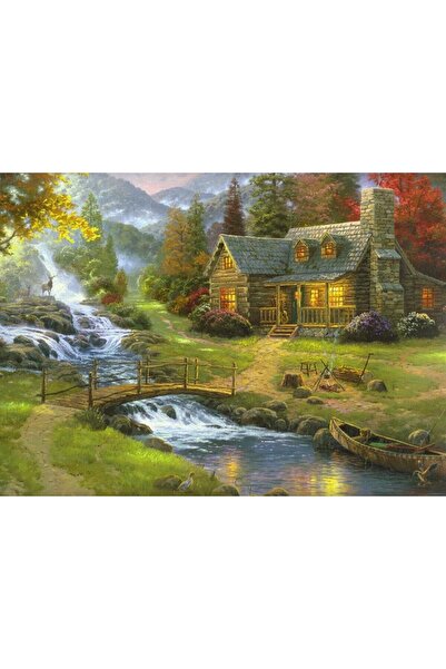 ve Tablou Canvas, Peisaj, Toamna, Rau, Munte, Copaci, Casuta 60 x 40 cm, Mult...