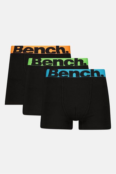 BENCH Men 3 Pack Brand Logo Boxers, Black
