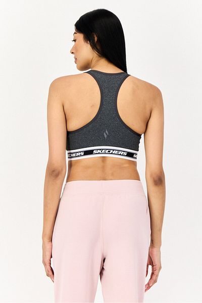 SKECHERS Women Brand Logo Padded Sports Bra, Grey