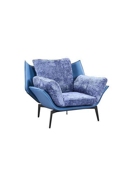 Generic Blue Accent Chair with Fixed Back, Armrest, Removable Cushions and Pillow