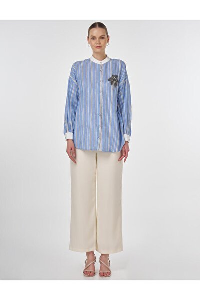 Kayra Judge Collar Embroidered Tunic Dust Smoke