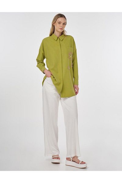 Kayra Embroidered Lyocell Tunic Pistachio Green