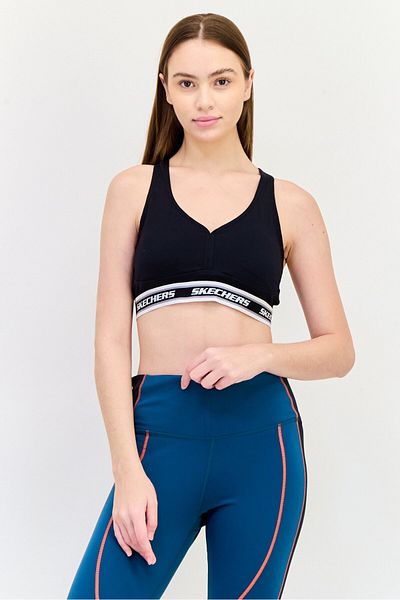 SKECHERS Women Brand Logo Padded Sports Bra, Black