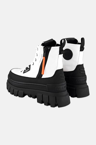 Palladium Women Lace Up Closed Toe Ankle Boots, Black/white