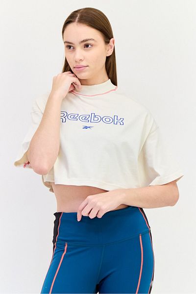 Reebok Women Sportswear Fit Short Sleeve Outdoor Cropped T-shirt, Off White