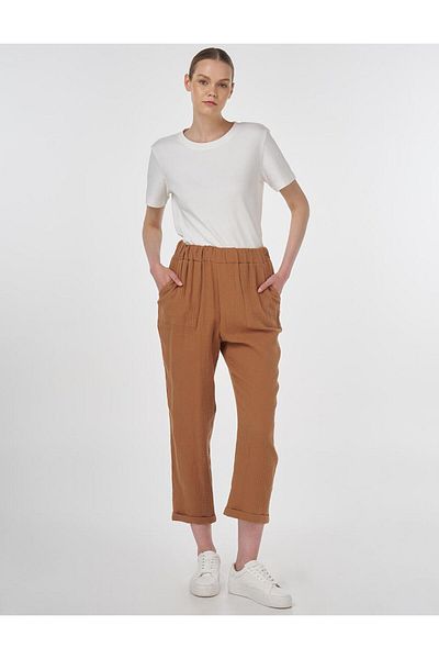 Kayra Carrot Cut Muslin Trousers Tobacco