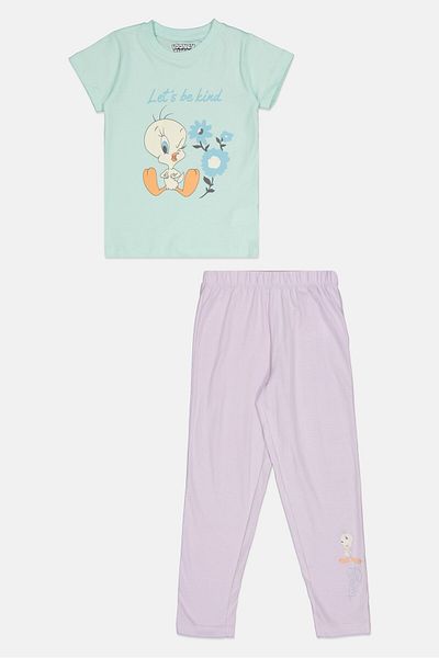 Looney Tunes Kids Girl 2 Pcs Tweety Bird Short Sleeve Pajama Set, Multicolor