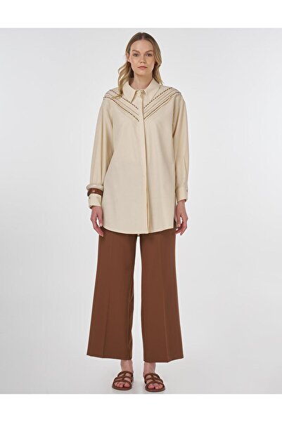 Kayra Ribbed Stitched Embroidered Tunic Cream