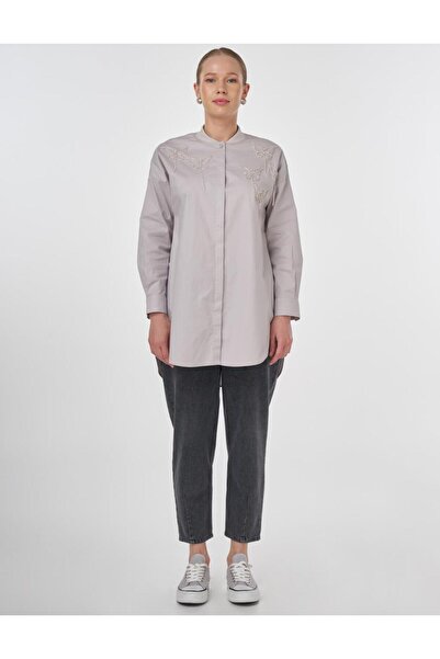 KYR Embroidered Cotton Tunic Light Gray