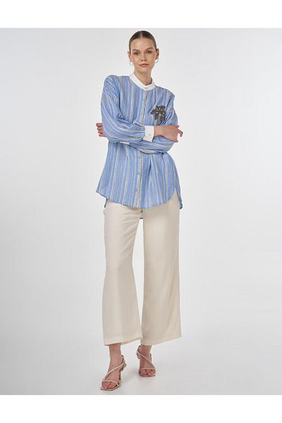 Kayra Judge Collar Embroidered Tunic Dust Smoke