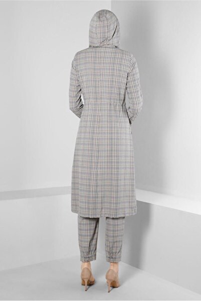 Alvina Beli Büzgülü Ekose Trençkot 10583