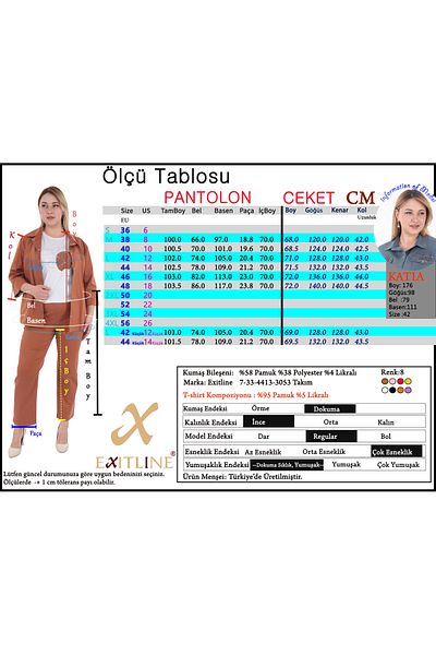EXİTLİNE Women's Triple Suit Jacket Pants Tshirt