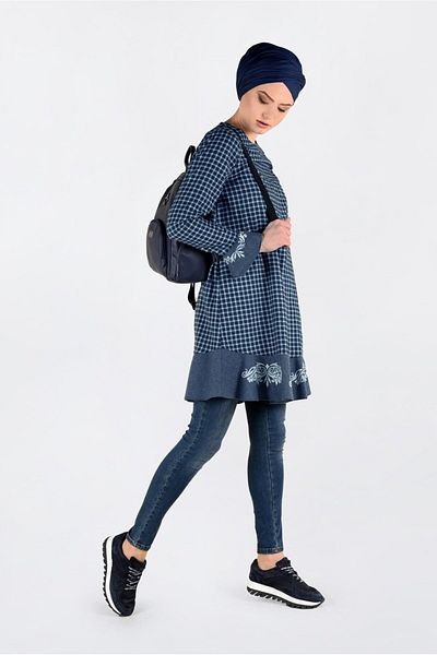 Alvina 4793 Model Gingham Pattern - Flounce Skirt and Embroidered Tunic