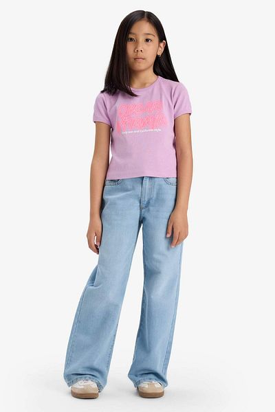 DeFacto Girl's Fitted Crew Neck Printed Ribbed Short Sleeve T-Shirt E1826A825Sm