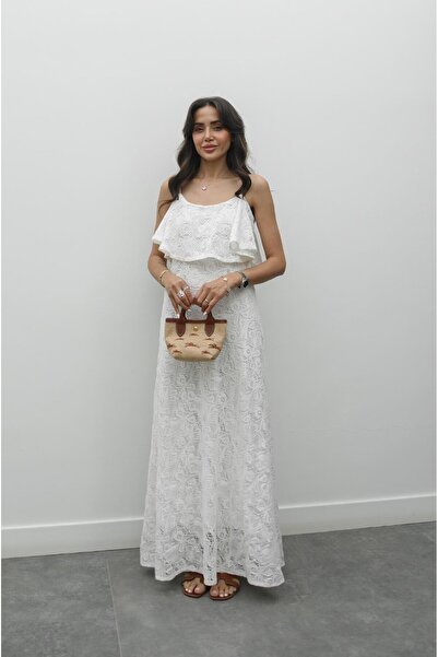 Havoş White Butler Lace Detailed Strap Dress