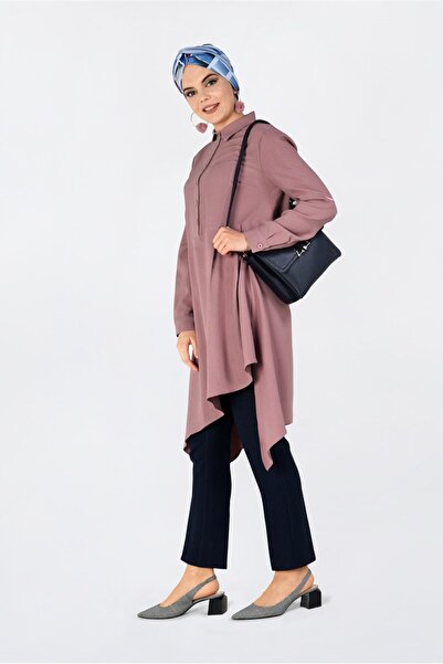 Alvina 4706 Model Asymmetrical Cut and Pleat Detailed Tunic