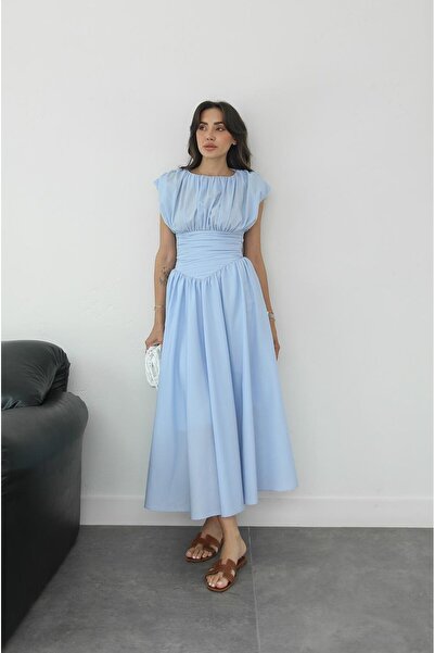 Havoş Baby Blue Vintage Inspired Draped Dress