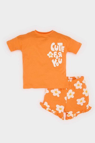DeFacto Baby Girl 2 Piece Set Printed Short Sleeve T-Shirt Floral Shorts E0684A525Sm