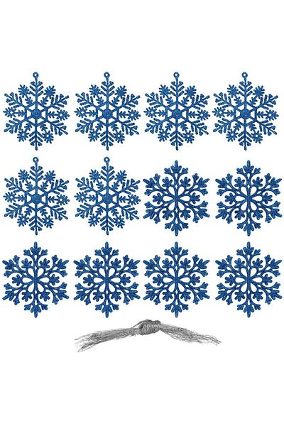 Springos Set 12 Decoratiuni Pentru Brad Tip Fulg De Zapada, 10 Cm, Cu Snur, Albastru