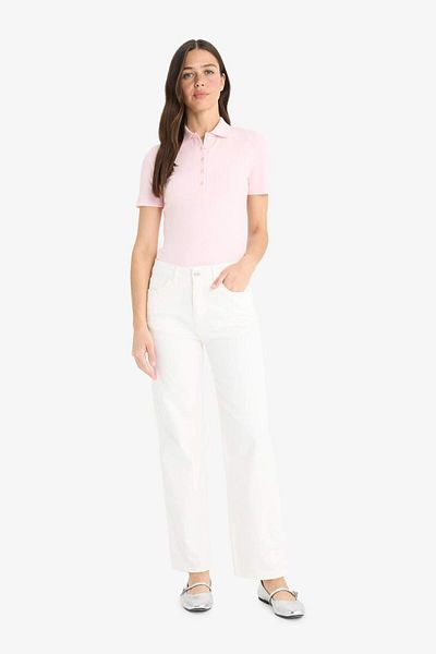 DeFacto Slim Fit Polo-Kragen Rippen Kurzarm T-Shirt E6577ax25sp