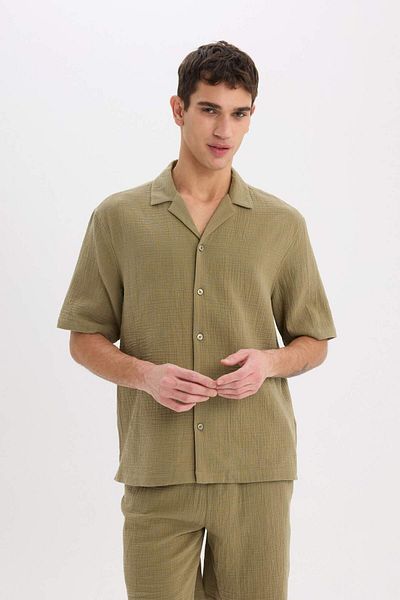 DeFacto 100% Cotton Relax Fit Cotton Summer Muslin Short Sleeve Shirt C7578Ax25Sm