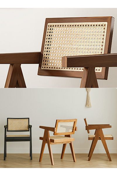 Old_Feller Vintage Chandigarh Chair - Rattan Seat, Dark Brown. Fits Dining, Living, Office, Cafe