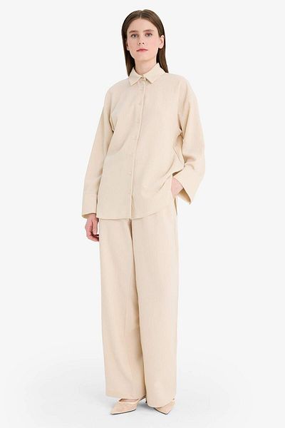 DeFacto Relax Fit 2'Li Set Seersucker Textured Long Sleeve Shirt Pants F4094Ax25Sm