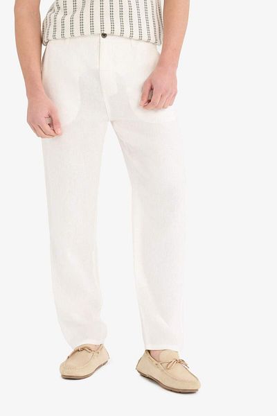 DeFacto 100% Linen Relax Fit Relaxed Cut Straight Leg Summer Trousers C1117Ax25Sp