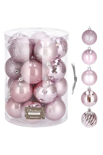 Springos Set of 20 Christmas baubles, 6 cm, 5 designs, pink