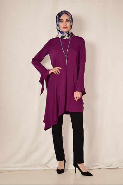 Alvina Asymetric Cut Pillise Detail Tunic 4852