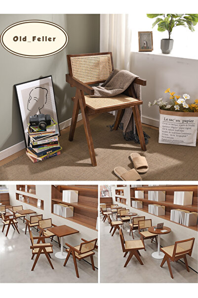 Old_Feller Vintage Chandigarh Chair - Rattan Seat, Dark Brown. Fits Dining, Living, Office, Cafe