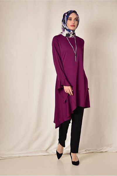 Alvina Asymetric Cut Pillise Detail Tunic 4852